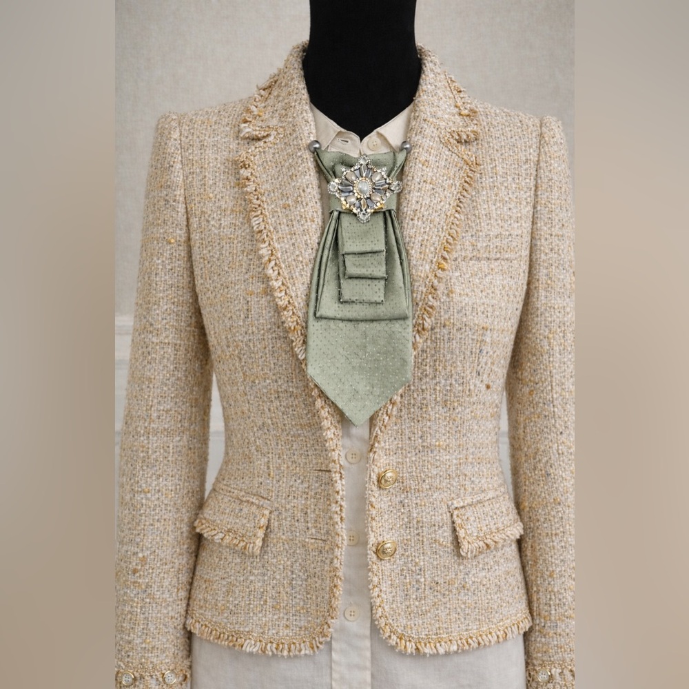 Calvin Klein OOAK Necktie Necklace Light Silvery Green Pearl Brooch Pearl Beads